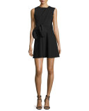 Sleeveless Waist-Bow Mini Dress, Black