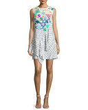 Sleeveless Floral Ruffled Dress, White