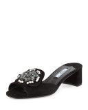 Brocade-Embellished Metallic Mule, Black (Nero)