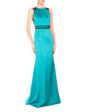 Cavell Lace-Inset Mermaid Gown, Aqua/Black