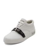 Leather Buckle Low-Top Sneaker, White/Black