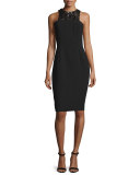 Sleeveless Embellished-Front Structured Cocktail Dress