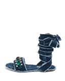 Jeweled Denim Lace-Up Sandal, Blue Pattern