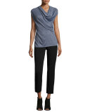 Cap-Sleeve Draped-Front Sweater, Gray
