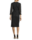 3/4-Sleeve Lace Button-Front Sheath Cocktail Dress