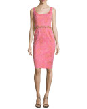 Sleeveless Embellished Jacquard Cocktail Dress, Pink