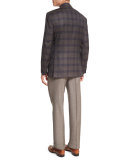 Plaid Two-Button Sport Jacket, Brown