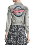 Shrunken Embellished Denim Jacket, Ecru