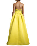 Strapless Faille Gown with Embellished Bodice, Chartreuse 
