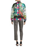Arcade-Print Quilted Bomber Jacket, Green