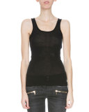 Scoop-Neck Semisheer Tank, Black
