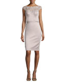 Beaded Cap-Sleeve Satin Cocktail Dress