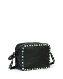 Rockstud Turquoise-Studded Camera Crossbody Bag, Black