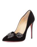 Mlle Menule Velvet 100mm Red Sole Pump, Black
