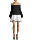 Button Crossover Mini Skirt, White