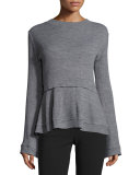 Ribbed Peplum Sweater, Gray