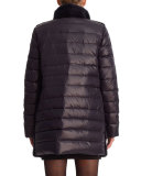 Quilted-Down & Mink Stroller Coat, Blue