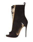 Miss Circus Peep-Toe 120mm Red Sole Bootie, Black/Mekong