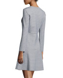 Corinne Bracelet-Sleeve Printed Ponte A-Line Dress, New Ivory/Midnight