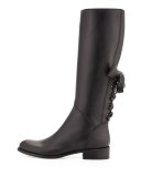 Ascot Ribbon Lace-Up Riding Boot, Black