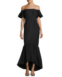 Off-the-Shoulder Faille Mermaid Gown, Black