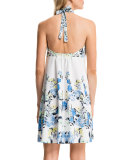 Monte Floral-Print Halter Sheath Dress, Lily White