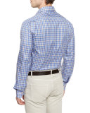 Ombre-Plaid Woven Sport Shirt, Blue/Camel