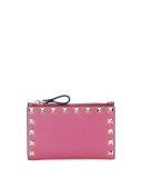 Rockstud Leather Flap Coin/Card Case, Pink