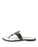 Miller Fringe Flat Leather Logo Sandal, Black/White