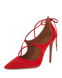 Christy Suede Lace-Up Pump, Lipstick