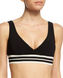 Parallel Surplice-Neck Swim Top, Black