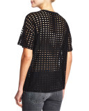 Short-Sleeve Eyelet Jacquard Tee, Black