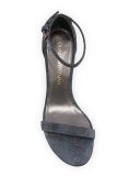 Simple Denim Chunky-Heel Sandal, Navy