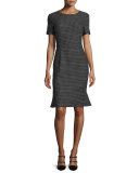 Short-Sleeve Dot-Print Dress, Black
