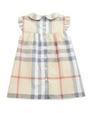 Davina Ruffle-Shoulder Check Dress, Paltrench, 3-24 Months 