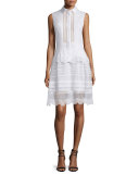 Sleeveless Ruffle-Trim Oxford Dress, White