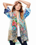 Mixed-Print Tie-Front Silk Kimono 