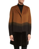 Hayes Collarless Ombre Coat w/ Fur Panel, Clove Multi