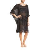 Regatta Fringe-Hem Striped Caftan Coverup