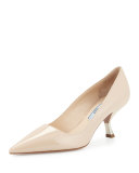 Patent Comma-Heel Pointed-Toe Pump, Travertino