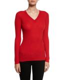 Ribbed Wool V-Neck Sweater, Red