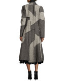 Patchwork Tweed Double-Breasted Coat, White/Black