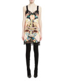 Sleeveless Lace-Trim Printed Slip Dress, Multi Colors