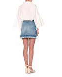 Full-Sleeve Cutaway-Hem Poplin Blouse, White
