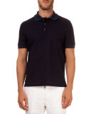 Polo with Leather Detail, Navy