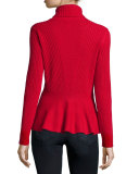 Ribbed Cashmere Turtleneck Peplum Sweater 