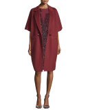 Double-Breasted Kimono-Sleeve Cocoon Coat, Marsala