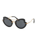 Waved Trimmed Monochromatic Sunglasses, Black