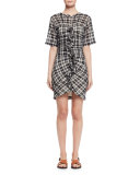 Wallace Ruched Plaid Dress, Black