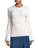 Cashmere Bell-Sleeve Ribbed Sweater